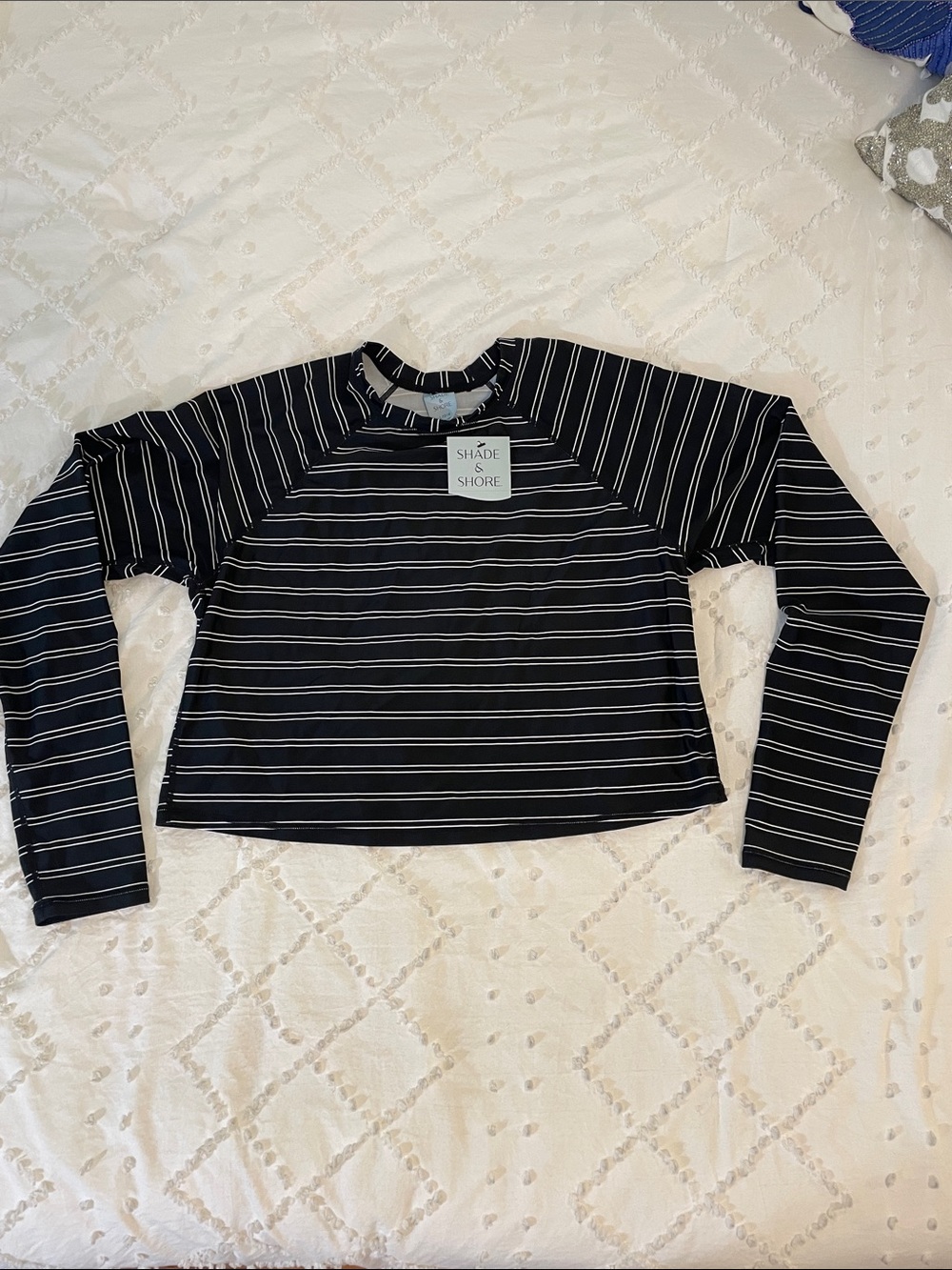 Shade & Shore Black and White Striped Long Sleeve Swim Tee rashguard nwt